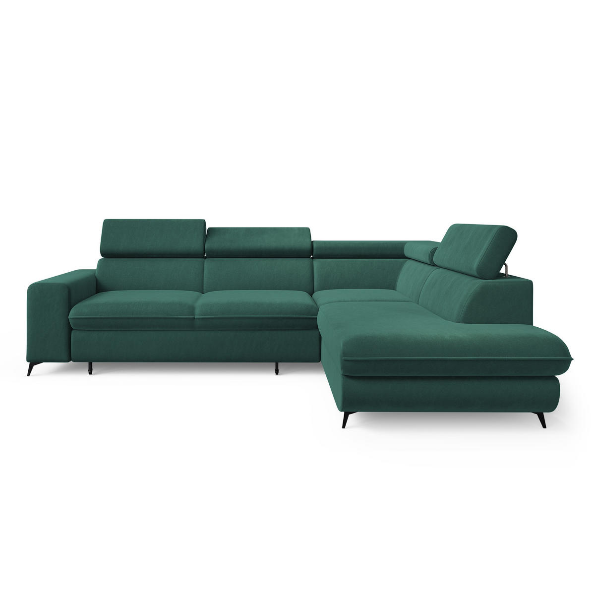ECKSOFA VELISS Blau Veloursstoff mit Schlaffunktion - Blau, Holz (255/193cm) - MASSENO