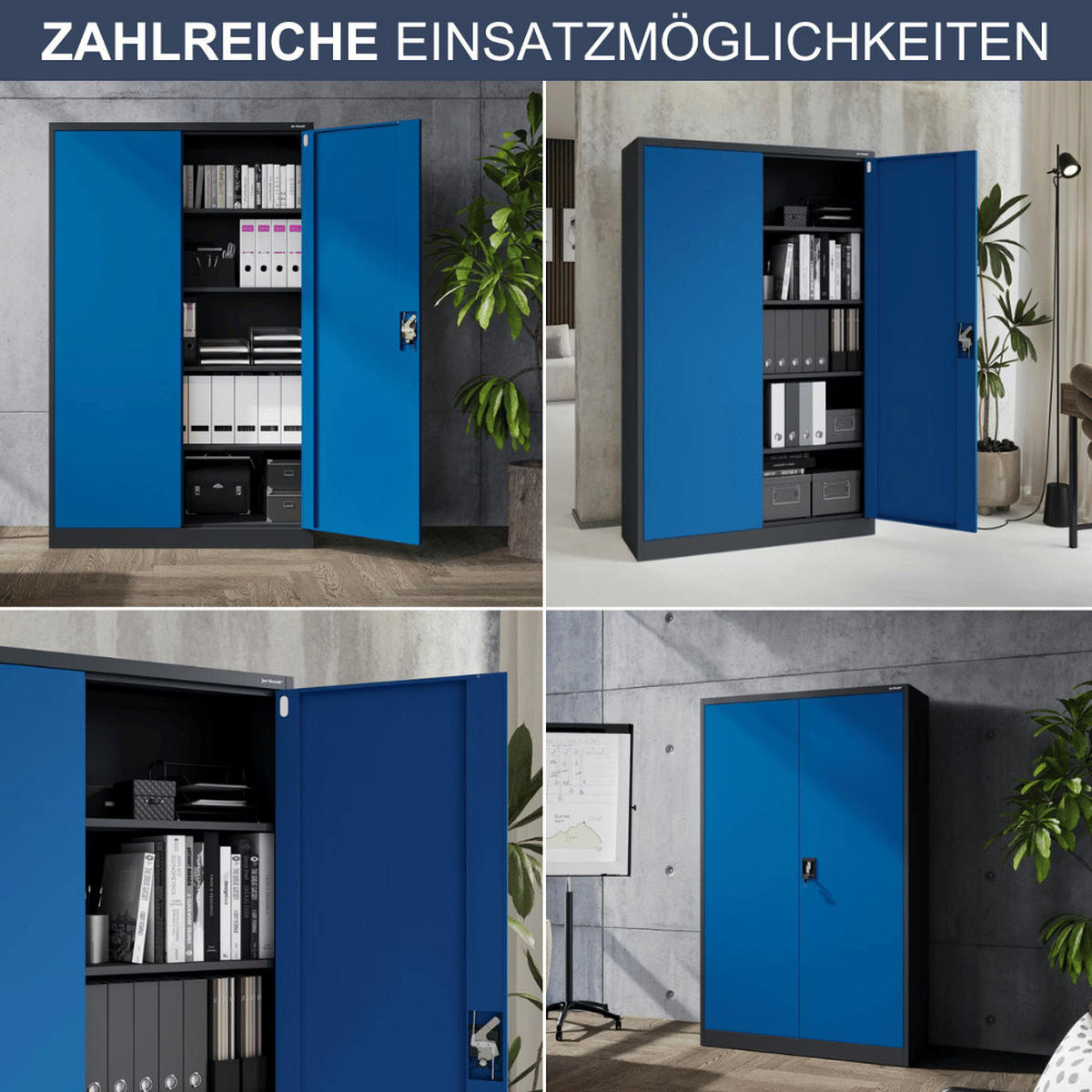 AKTENSCHRANK abschließbar KADO mit Flügeltüren 185x115x40cm Anthrazit-Blau - Anthrazit, Metall (115/185/40cm) - DELUKE