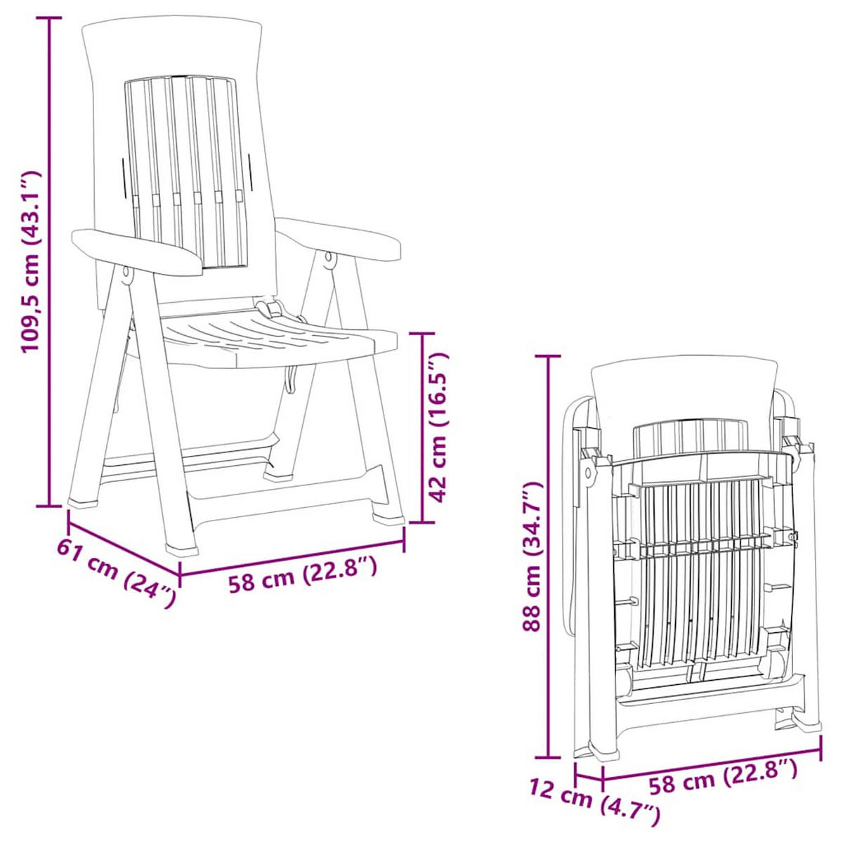 GARTENSTÜHLE 2er Set Verstellbar Grün Pp - Grün, Kunststoff (58/109.5/95.5cm) - vidaXL