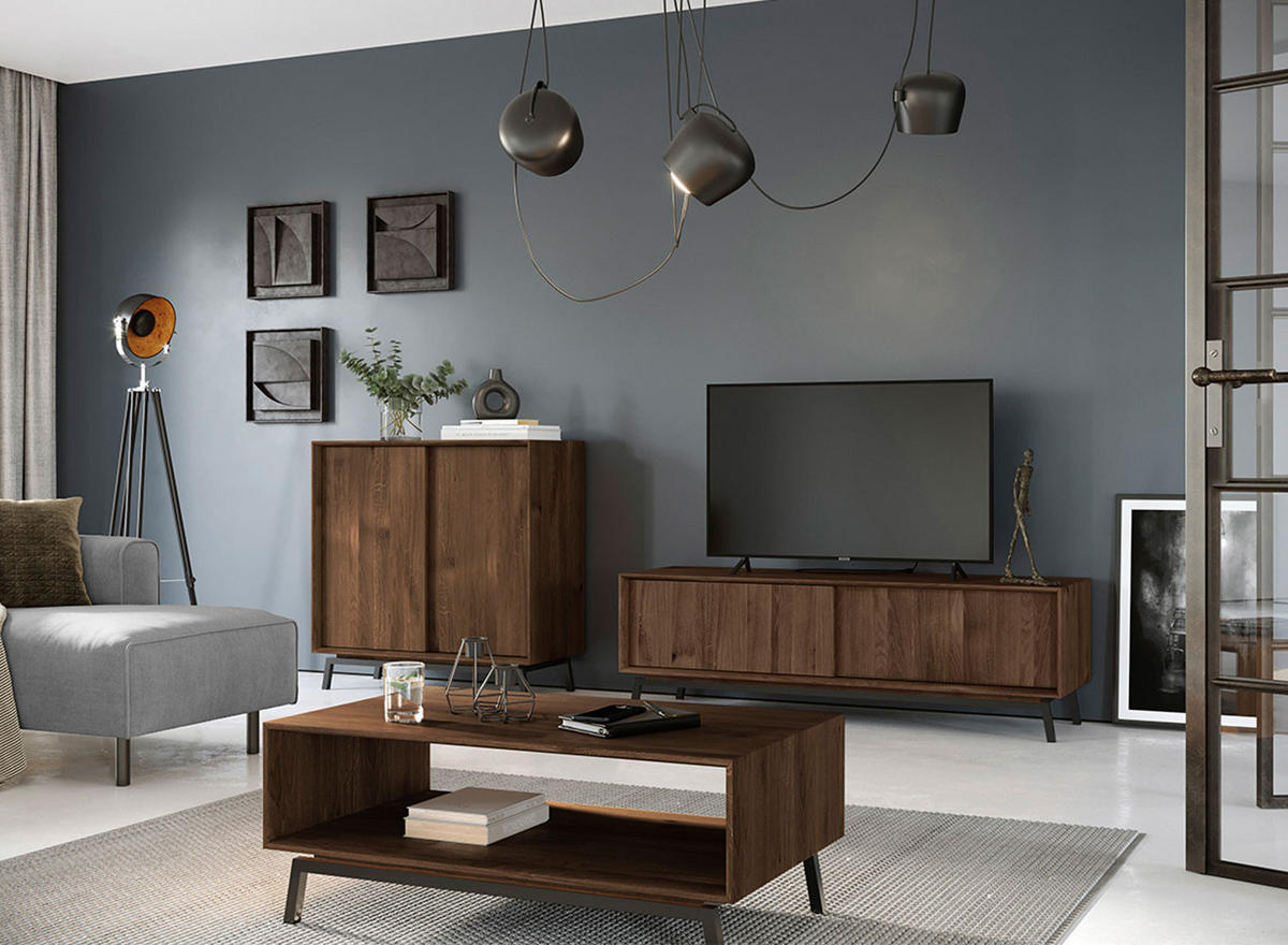 WOHNWAND 2er-Set Modern Loft Eiche Tabak 321 / 50 / 90cm - Eichefarben/Dunkelbraun, Holz/Metall (321/90/50cm) - Feldmann-Wohnen