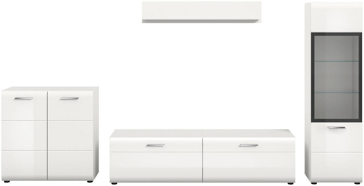 WOHNWAND Ice weiß hochglanz 305/160/41 cm - Weiß, Holzwerkstoff (305/160/41cm) - Xonox