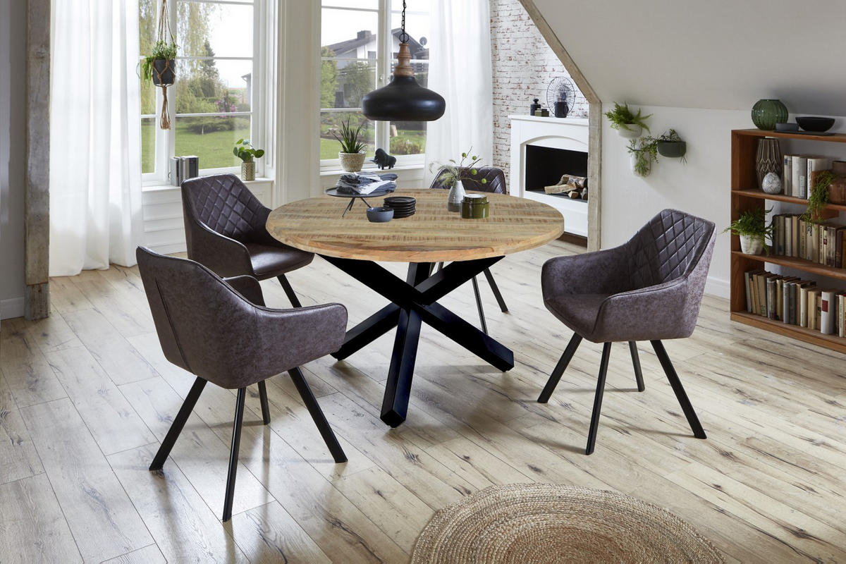 ESSTISCH RUNIS - Beige/Schwarz, Holz/Metall (140/140/78cm) - SAM