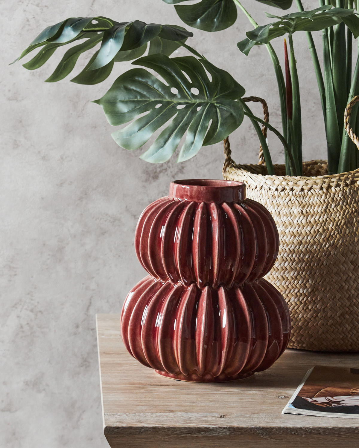 BLUMENVASE Steinzeug rot Watermoss - Rot, Keramik (28cm) - Beliani