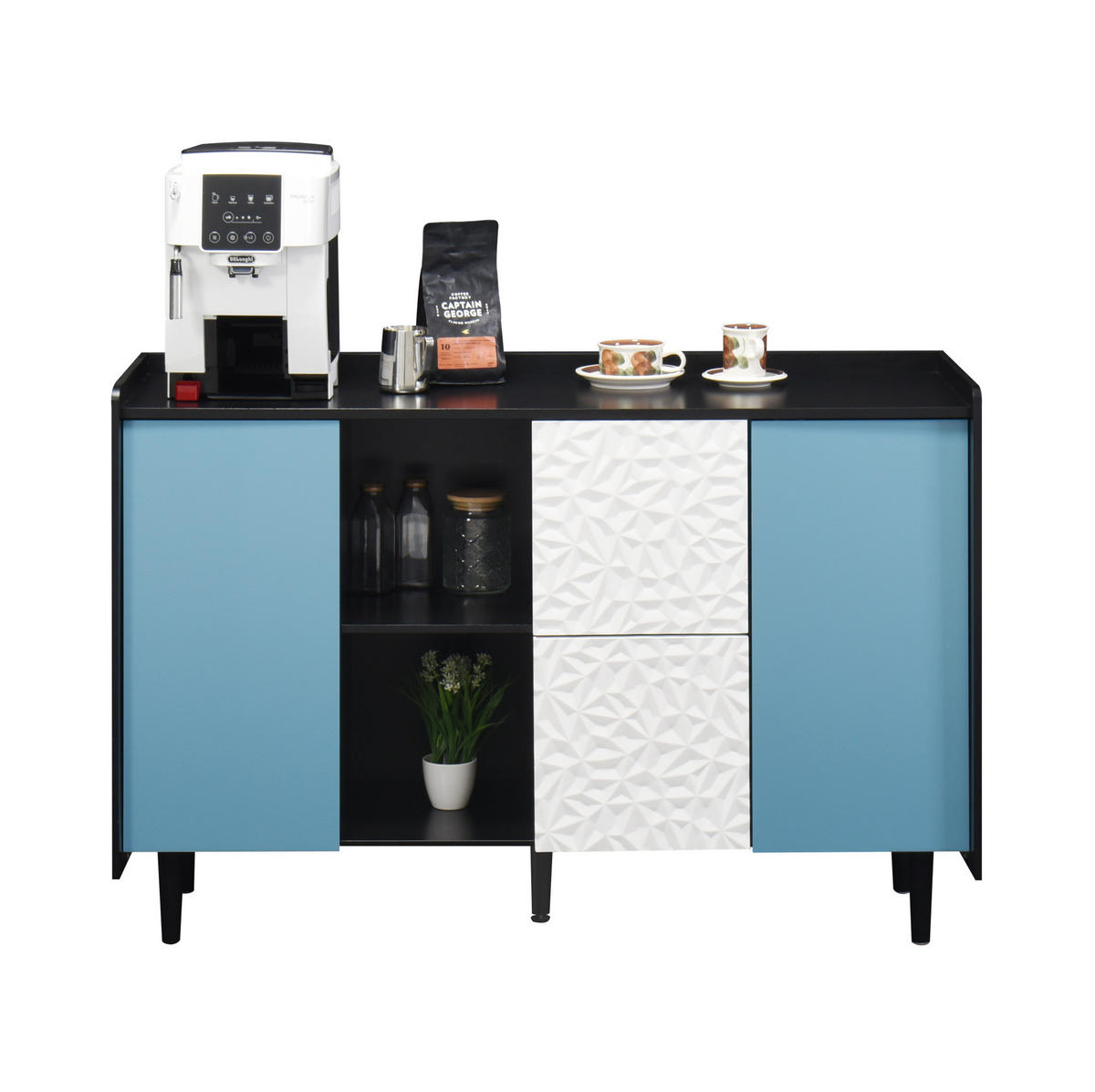 SIDEBOARD 120/40/80 cm aus MDF mit 2 Schubladen und offenen Fächern Schwarz/Blau - Schwarz, Holzwerkstoff (120/80/40cm) - Modenvie