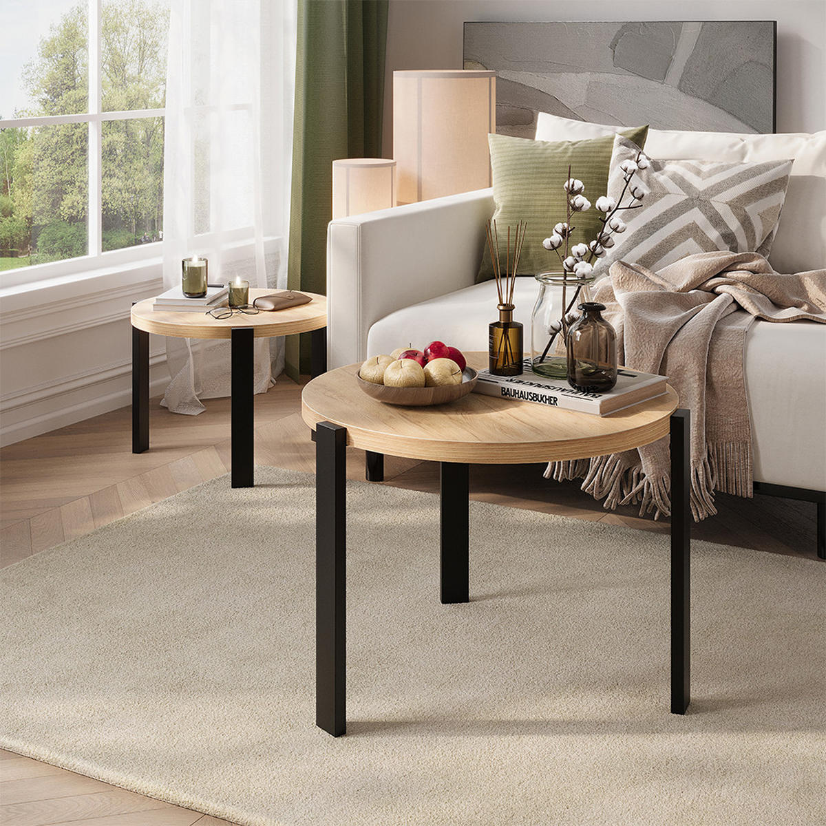 COUCHTISCH-SET Norin, Goldkraft Eiche/Schwarz, 60 x 60 cm - Honigeiche/Schwarz, Holzwerkstoff (60/60/45cm) - Vicco
