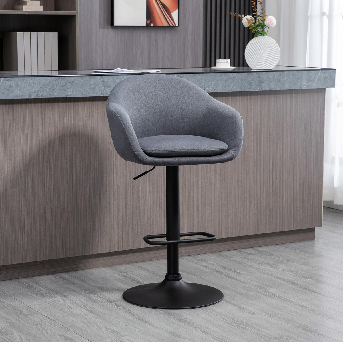 BARHOCKER Dunkelgrau höhenverstellbar mit Fußstütze - Dunkelgrau, Metall (54/112/54cm) - MIVRAY