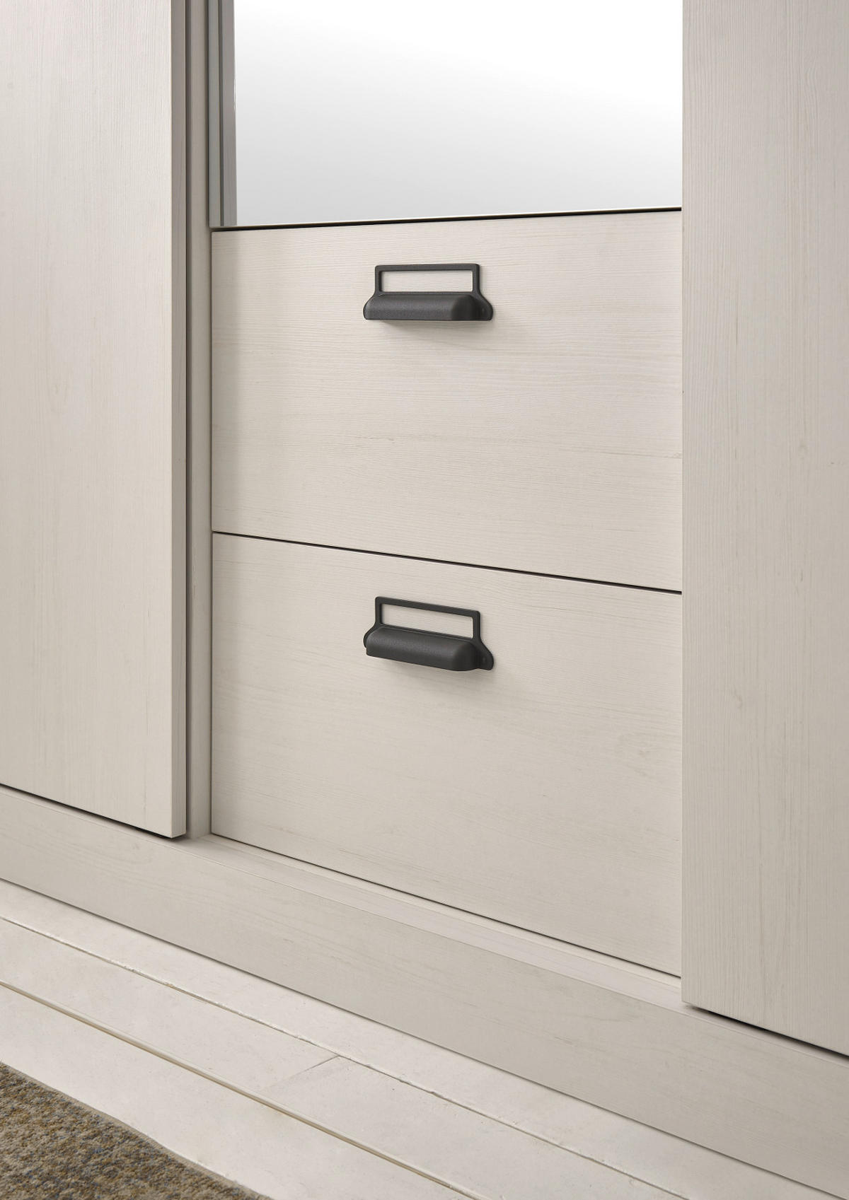 KLEIDERSCHRANK weiß Pinie, anthrazit Landhaus, Schiebetürenschrank 3-türig mit Spiegel 163 x 209 - Anthrazit/Weiß, Holzwerkstoff/Metall (162/209/63cm) - Furn.Design