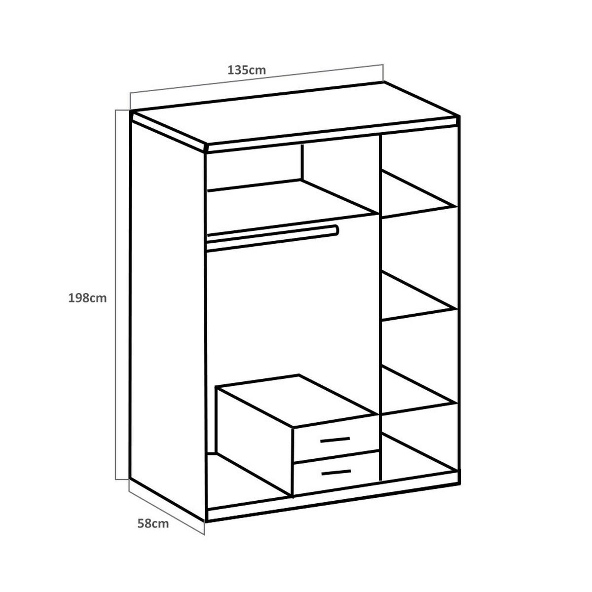 KLEIDERSCHRANK Duo graphit / Digilat Steel 135 / 58 / 198cm - Multicolor/Grau, Holz/Holzwerkstoff (135/198/58cm) - Wimex