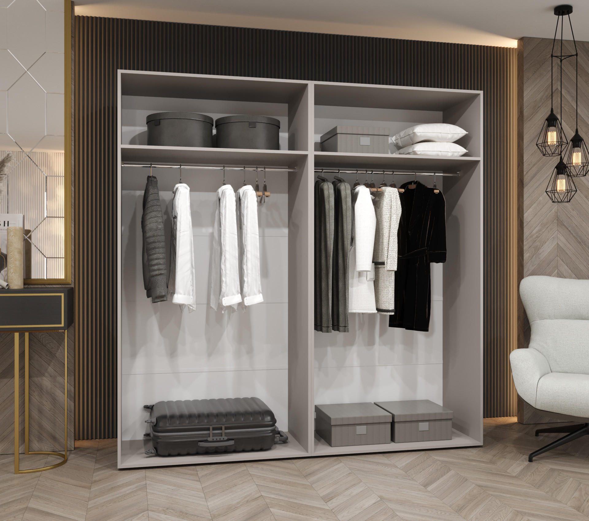 Thumbnail - Abiks Möbel Drehtürenschrank, Beige, Gold, Metall, Nachbildung, 2 Fächer, 200x202x52 cm, Garderobe, Garderoben-Sets & Se...