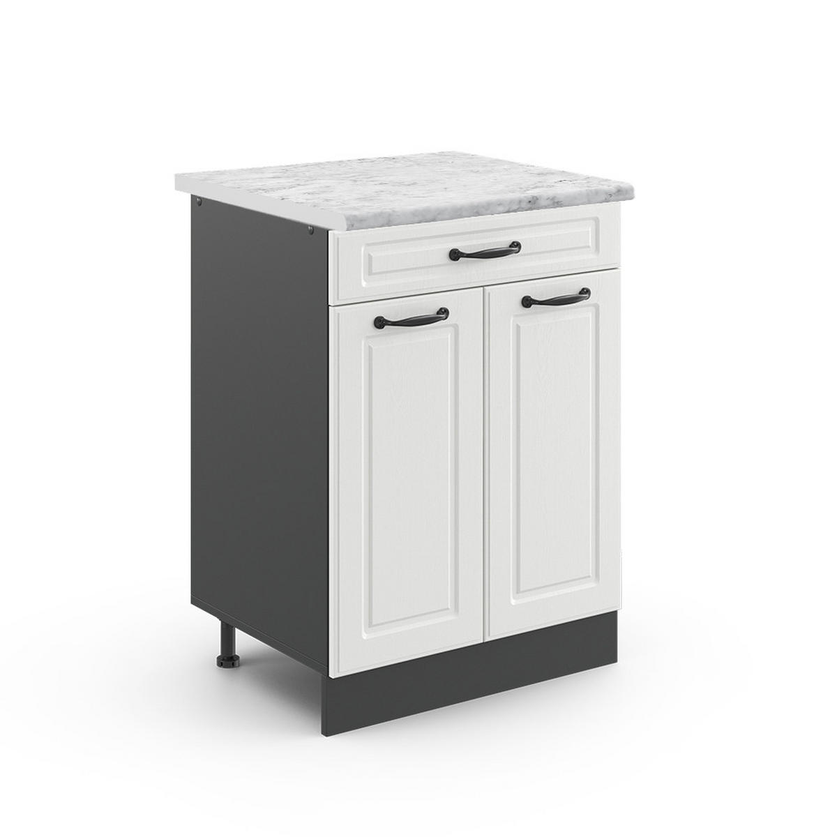 KÜCHENUNTERSCHRANK R-Line Weiß Landhaus 80 cm, AP Marmor - Anthrazit/Creme, Holzwerkstoff (60/81.6/60cm) - Vicco