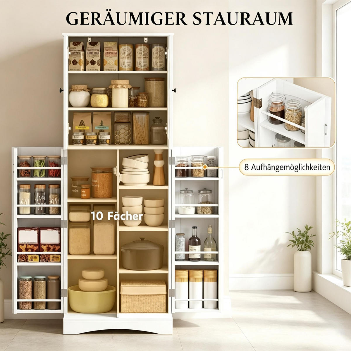 HIGHBOARD DE-38828 60/40/162 cm Acrylvitrinen und 6 Türregale Weiß - Weiß, Holzwerkstoff (60/162/40cm) - ComfortXL