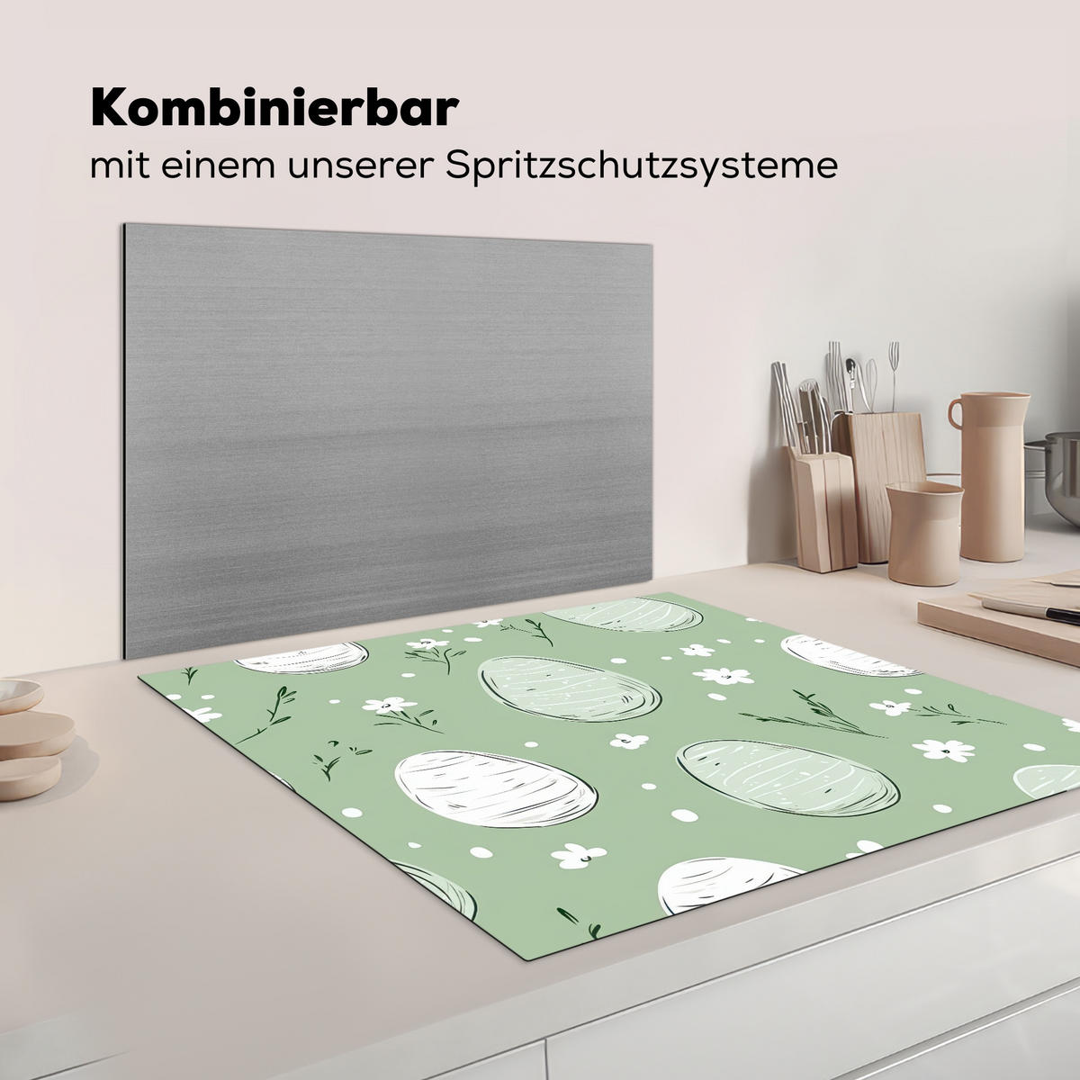 HERDABDECKPLATTE Grün - Eier - Muster Induktionsmatte 78x78 cm - Waldgrün, Kunststoff (78/78/0.2cm) - MuchoWow