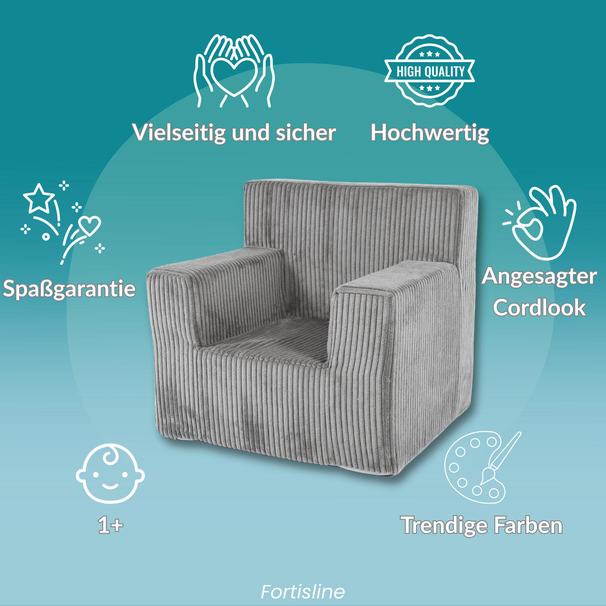 KINDERSESSEL aus Kuschel-Cord in Braun - Braun, Textil (51/47/33cm) - Fortisline