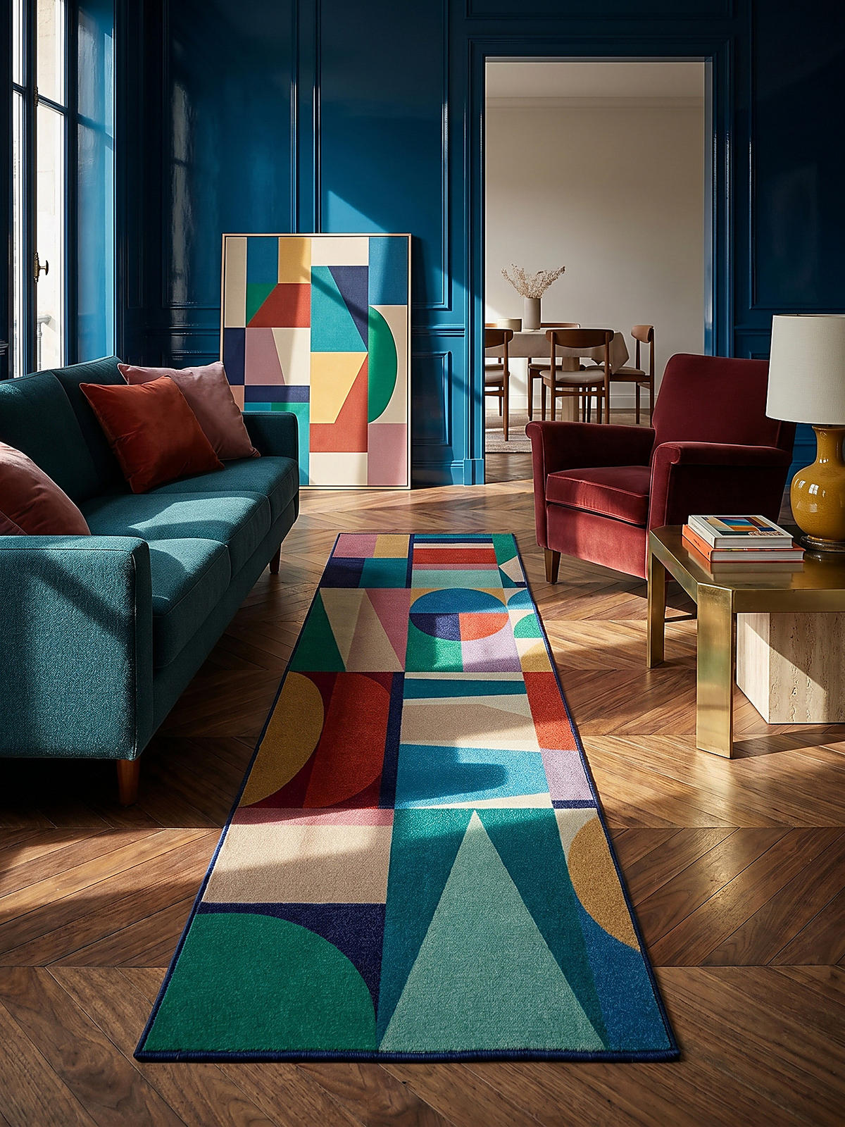 TEPPICH aus Wolle DAHLIA in Bunt, geometrisch, Florhöhe 8 mm, 80 x 300 cm - Multicolor, Textil (80/300cm) - KADIMA DESIGN