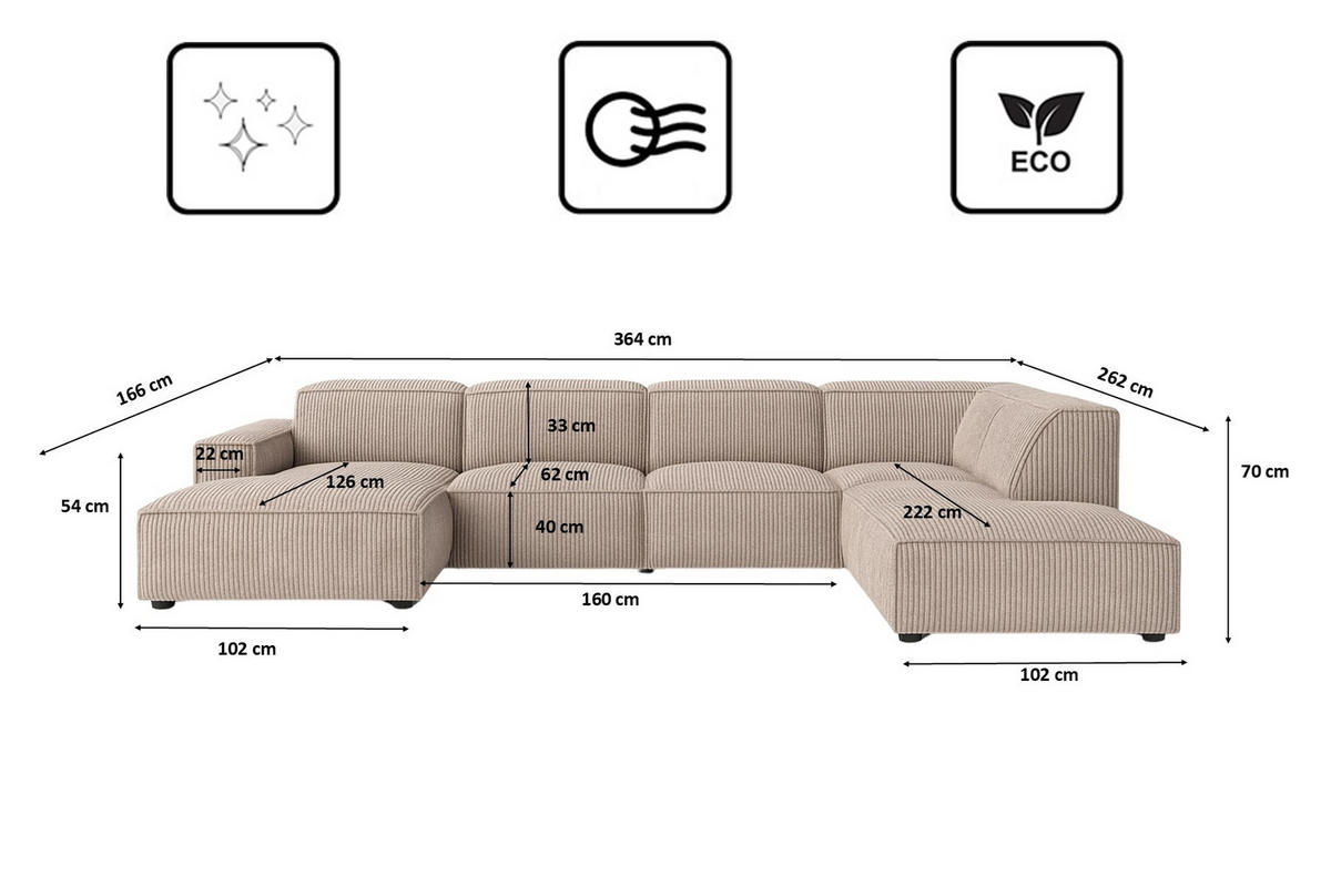 ECKSOFA Cursal V, Stoff Poso, Beige, Rechts - Beige, Holz (364/262cm) - Kaiser Möbel