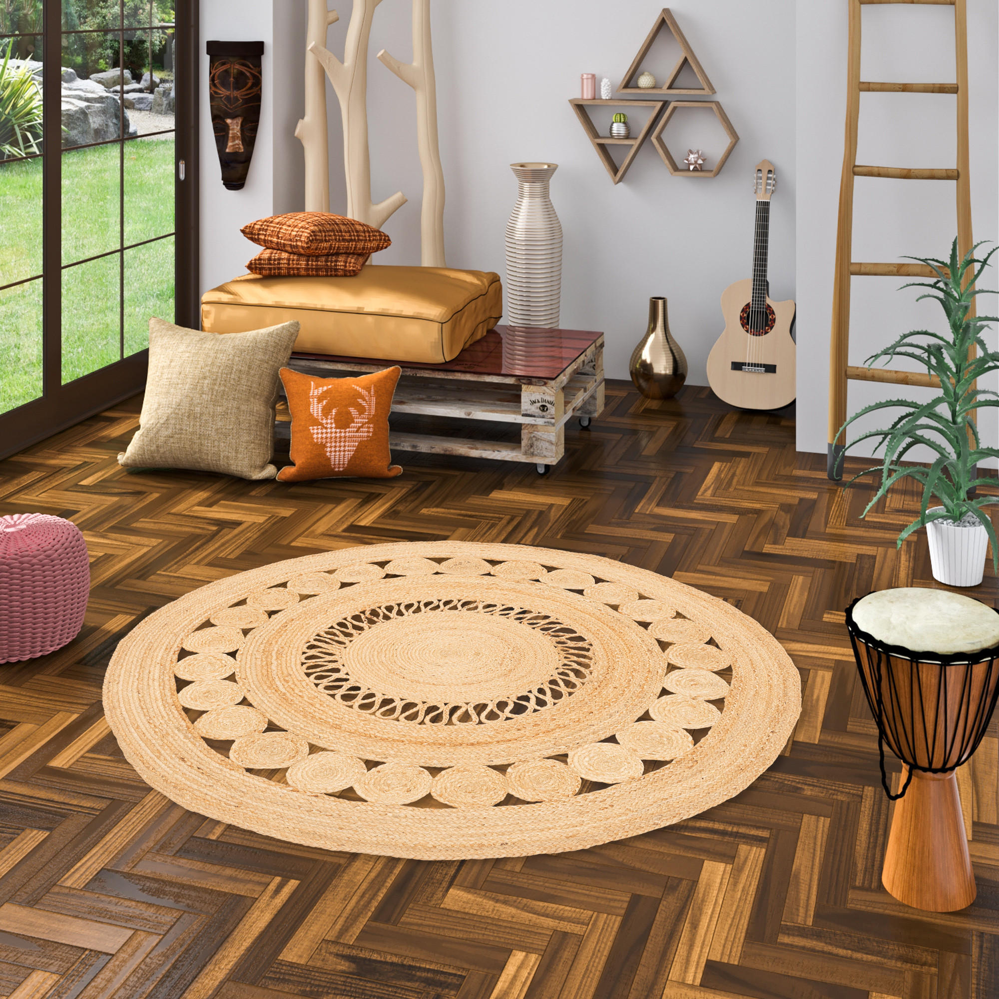 NATURFASER TEPPICH JUTE SALSA MODERN RUND - Beige, Textil (200/200cm) - Pergamon