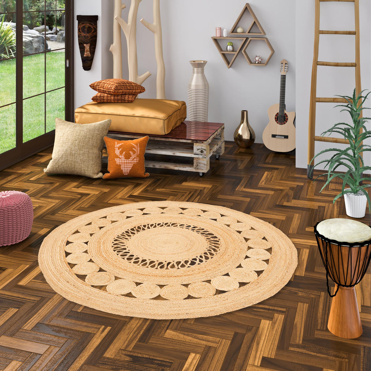 NATURFASER TEPPICH JUTE SALSA MODERN RUND - Beige, Textil (200/200cm) - Pergamon