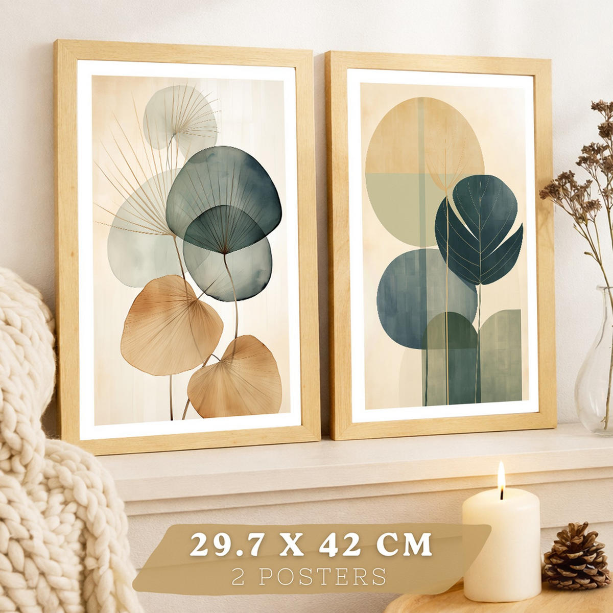 PLAKAT Sada 2 Abstrakt A3 bez rámu - čirá, papír (29.7/1/42cm) - Nacnic