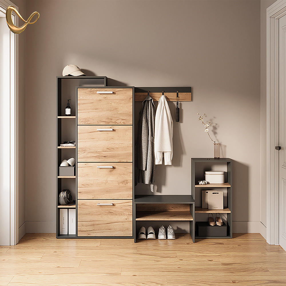 SCHUHKIPPER Ortello Goldkraft Eiche/Anthrazit 80 x 166.1 cm mit 4 Fächern - Honigeiche/Anthrazit, Holzwerkstoff (80/166.1/24.2cm) - Livinity®