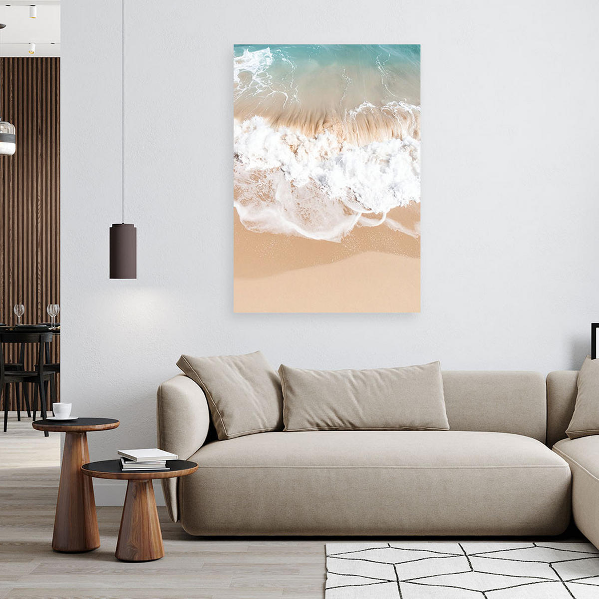 LEINWANDBILD Strand Meer Wellen Natur beige 60x90cm - Beige, Textil (60/90cm) - Feeby