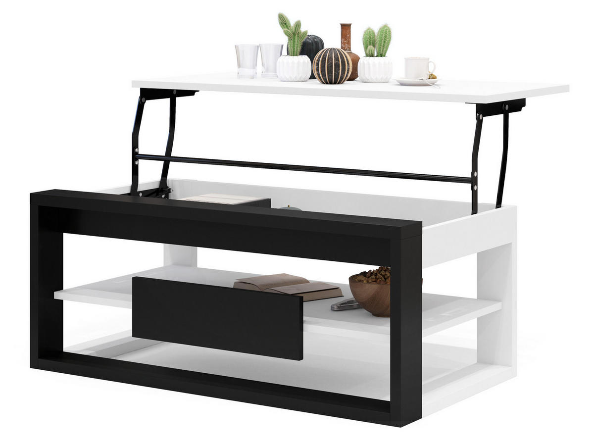 COUCHTISCH rechteckig Weiß Schwarz aufklappbar - Schwarz/Weiß, Holzwerkstoff (60/110/45cm) - designimpex