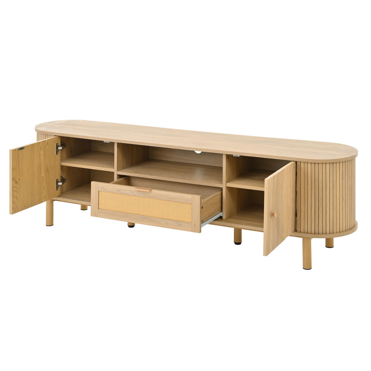 TV-SCHRANK mit Rattanschublade 175 x 36 x 51 cm MDF Natur - Braun, Holzwerkstoff (36/51/175cm) - Beauniv