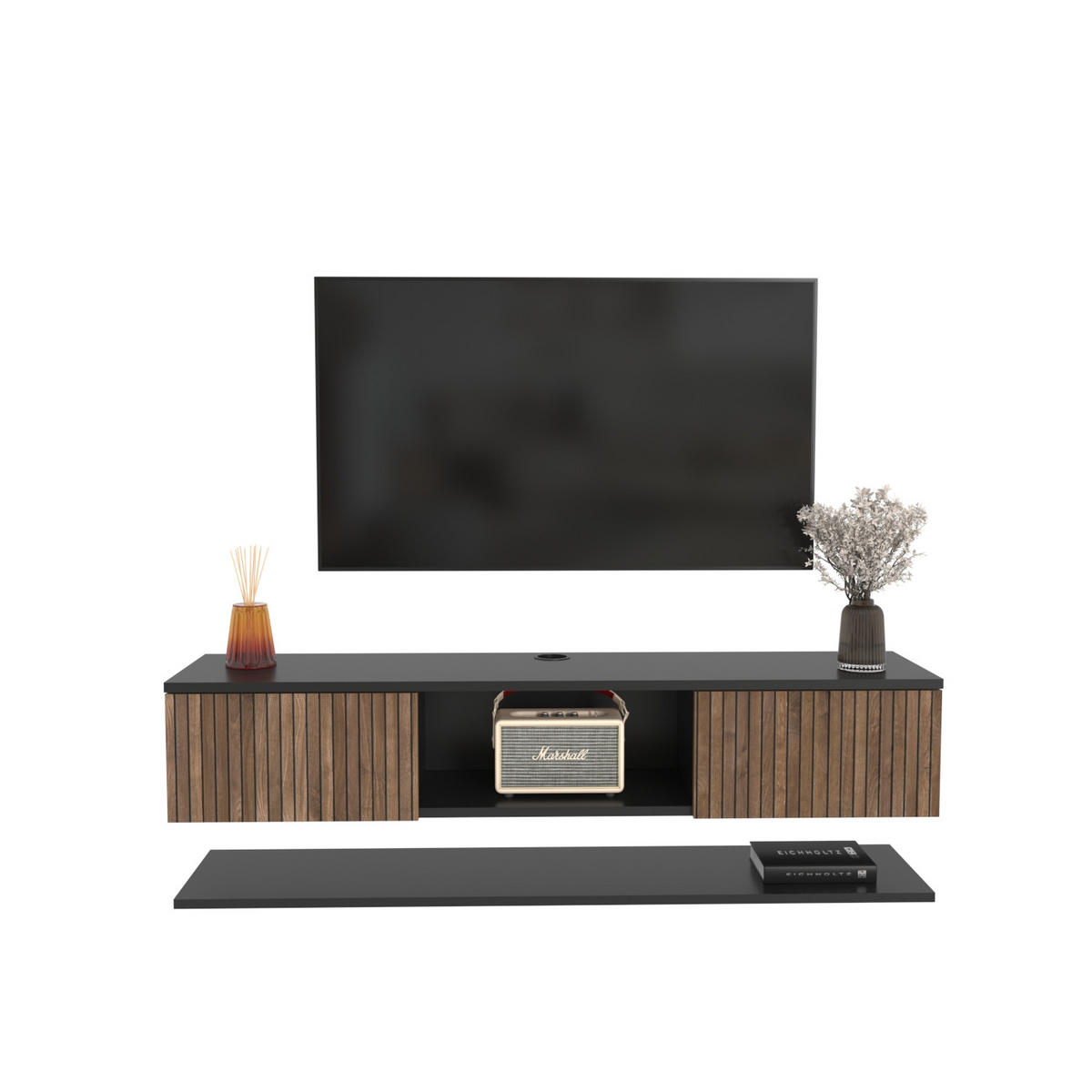TV-ELEMENT Elia Schwarz - Hellbraun/Schwarz, Holzwerkstoff (140/25.6/32cm) - Decorotika