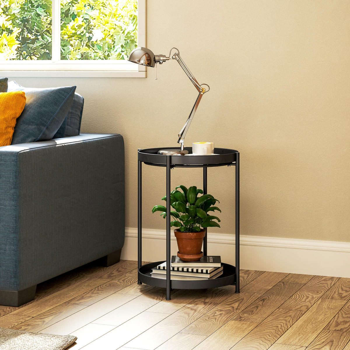 BEISTELLTISCH 44/56/44 cm Schwarz aus Stahl mit 2 Ablagen - Schwarz, Metall (44/44/56cm) - OKMYHOME