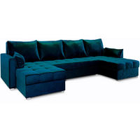 WOHNLANDSCHAFT NAKO Blau Plüsch-Stoff mit Schlaffunktion - Blau, Holz (285/85/140cm) - MASSENO