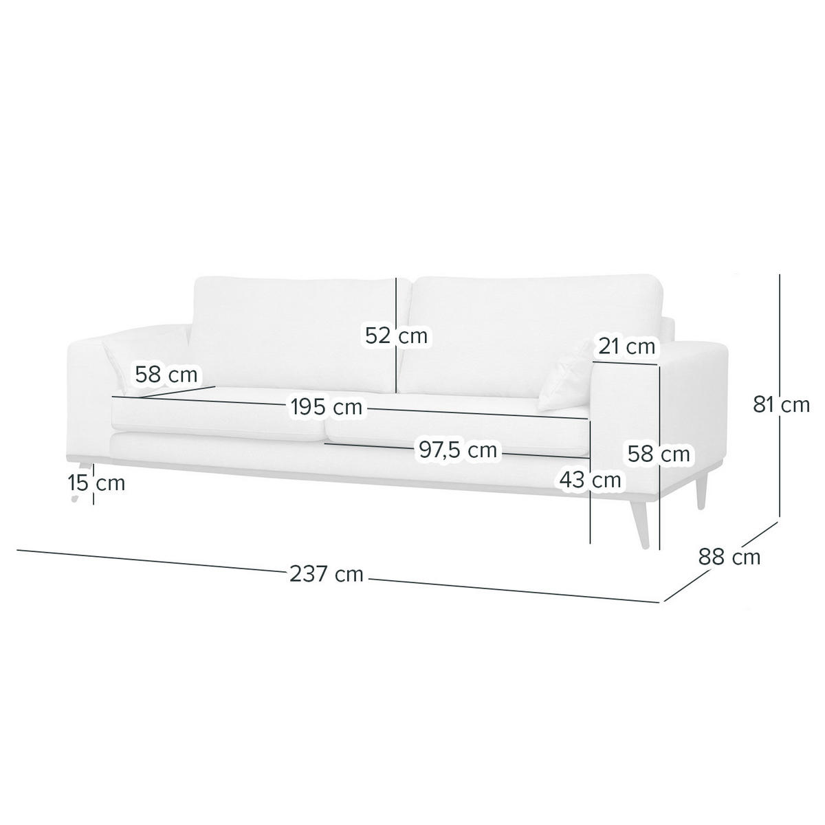 3-SITZER SOFA - Hellgrau, Textil (237/81/88cm) - home24