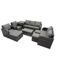 GARTENMÖBELSET mit Couchtisch Polyrattan 10-Sitzer - Dunkelgrau/Grau, Glas/Kunststoff - Fimous