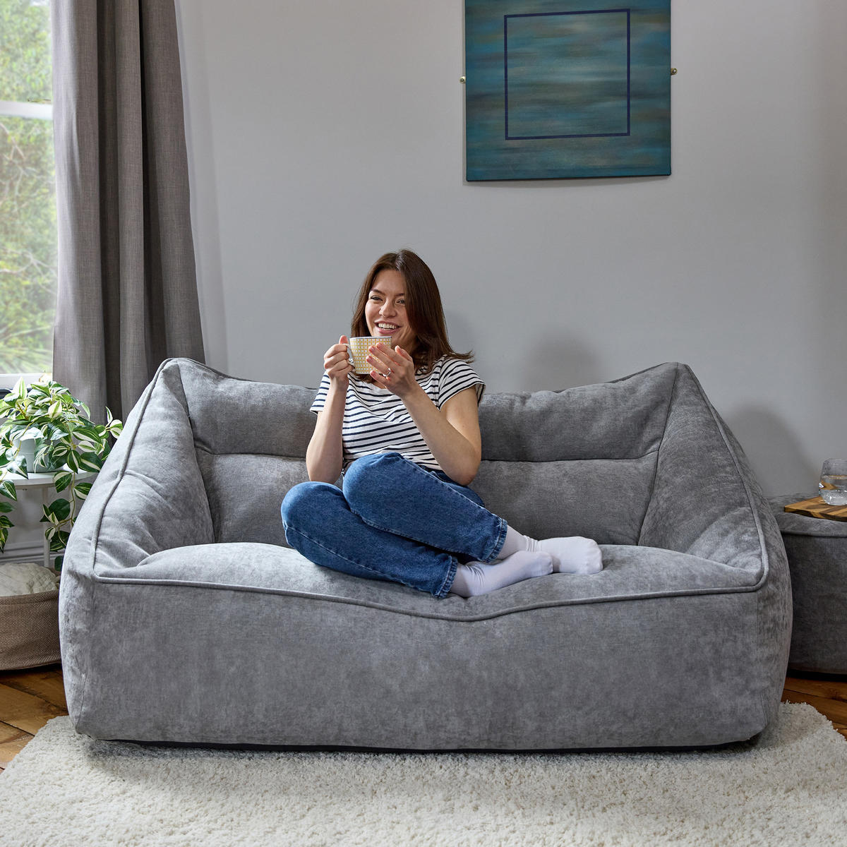 SITZSACK Sofa Chenille Cecilia - Grau, Kunststoff/Textil (160/70/93cm) - icon