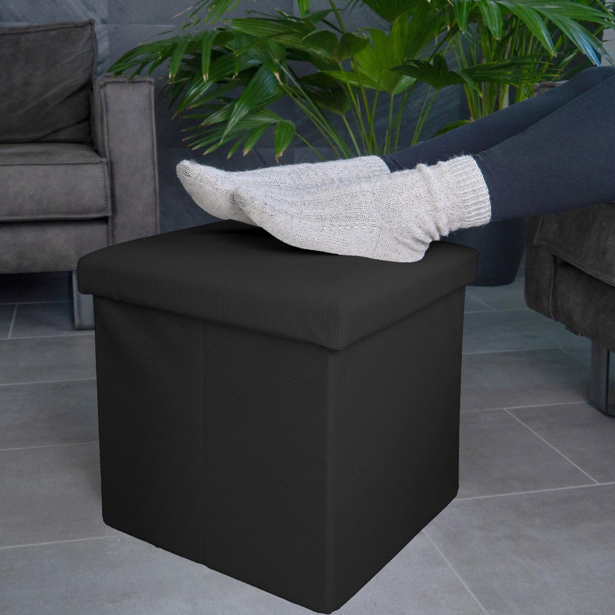 FALTBARER SITZHOCKER - Schwarz, Textil (38/38/38cm) - Intirilife