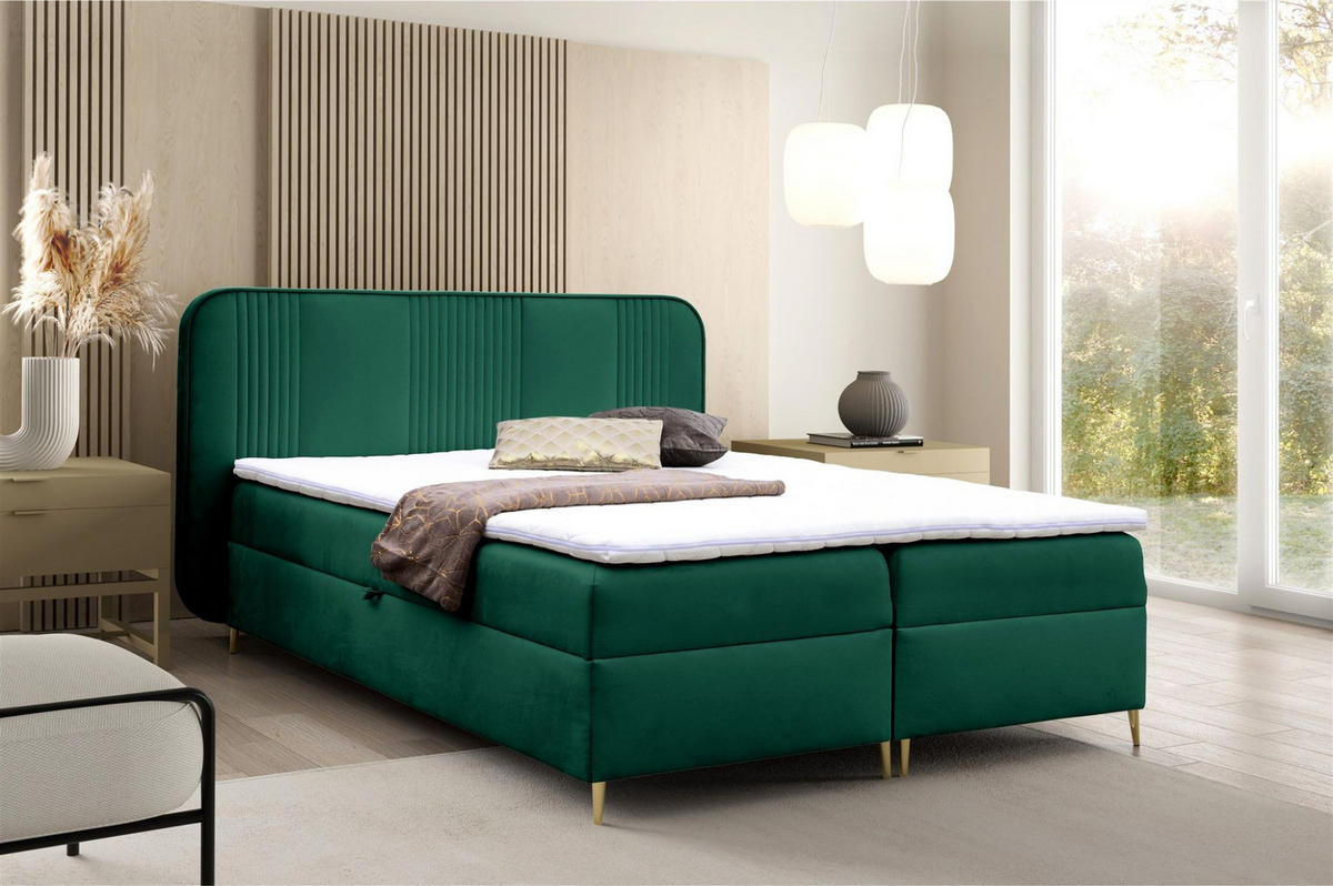 BOXBETT Avery Premium - Grün, Holzwerkstoff/Textil (140/200cm) - Fun Möbel