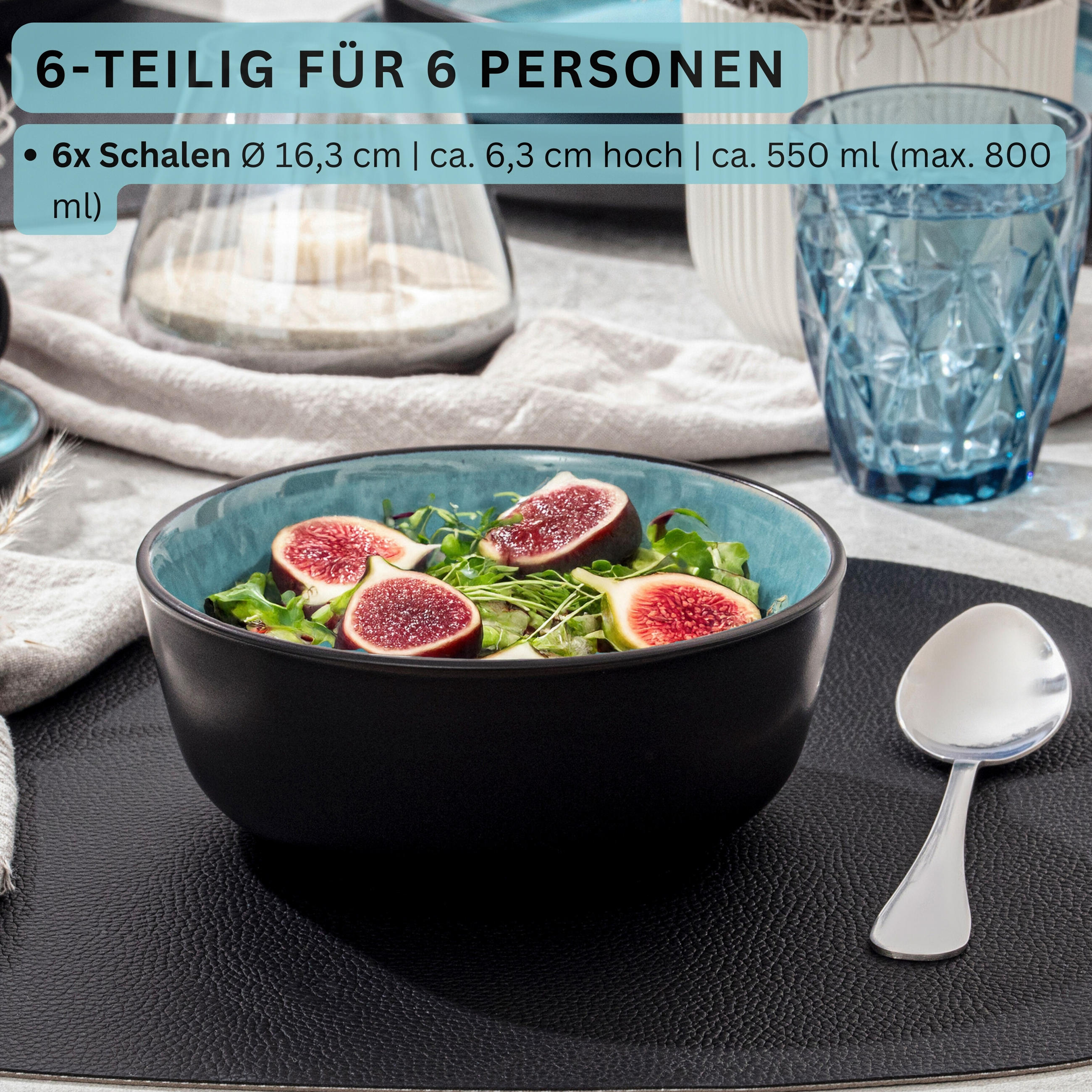 SCHALEN SET GRANADA - 6 teilig aus Steingut - Blau, Stein (16.3cm) - Sänger