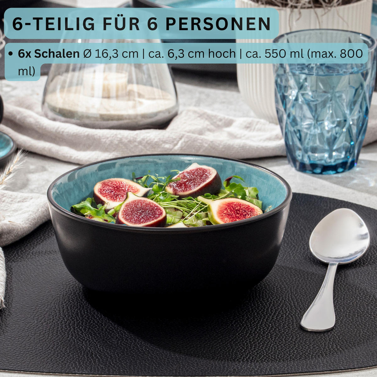 SCHALEN SET GRANADA - 6 teilig aus Steingut - Blau, Stein (16.3cm) - Sänger
