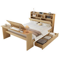 JUGENDBETT 140/200 cm in Naturfarben mit Stauraum, Kopfteilregal und Klapptisch aus Holz - Naturfarben, Holzwerkstoff - STILVORA