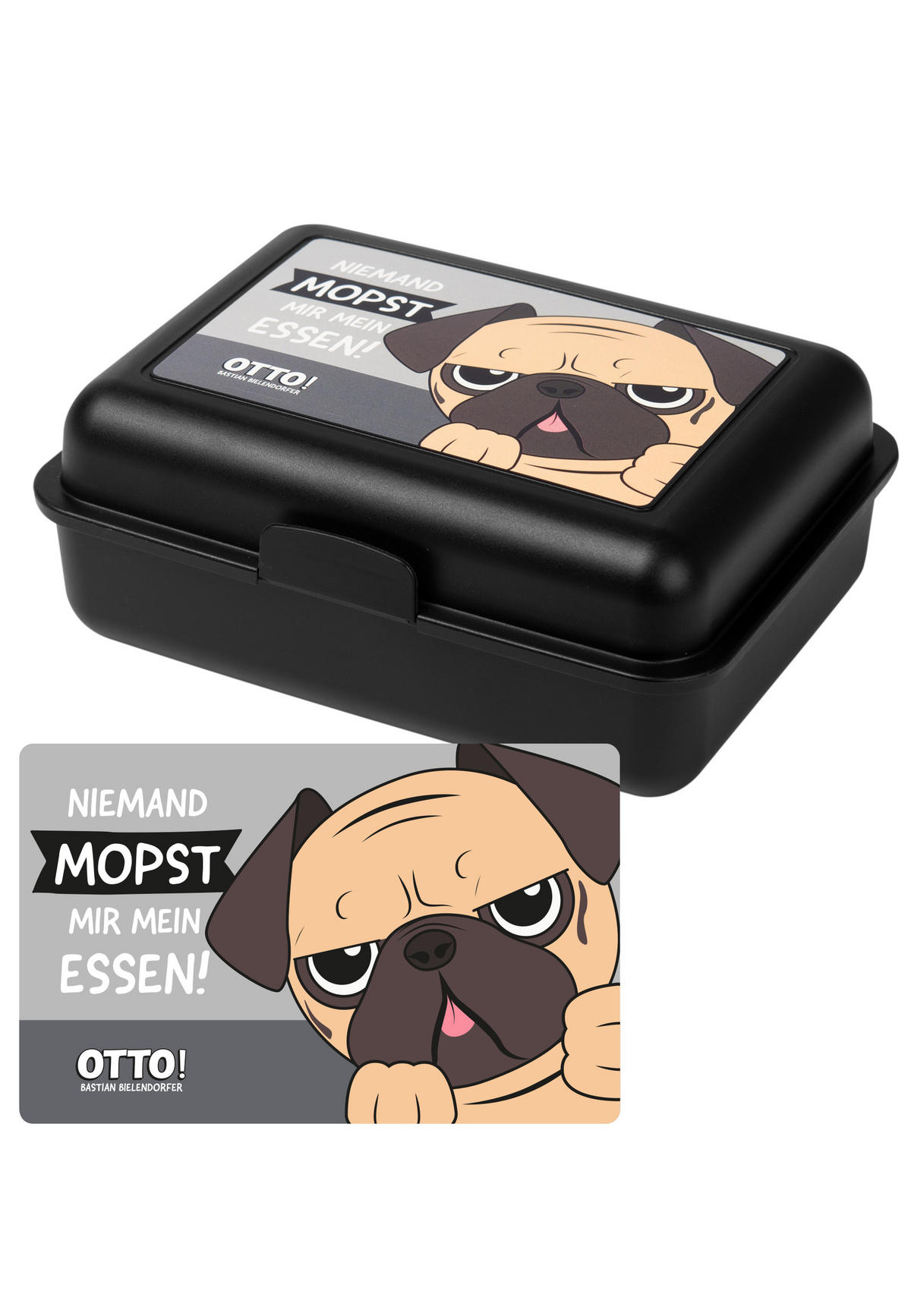 BROTDOSE Bastian Bielendorfer Otto! Niemand mopst mir mein Essen! Schwarz 17,5 x 12,8 x 6,9 cm - Schwarz, Kunststoff (17.5/6.9/12.8cm) - United Labels