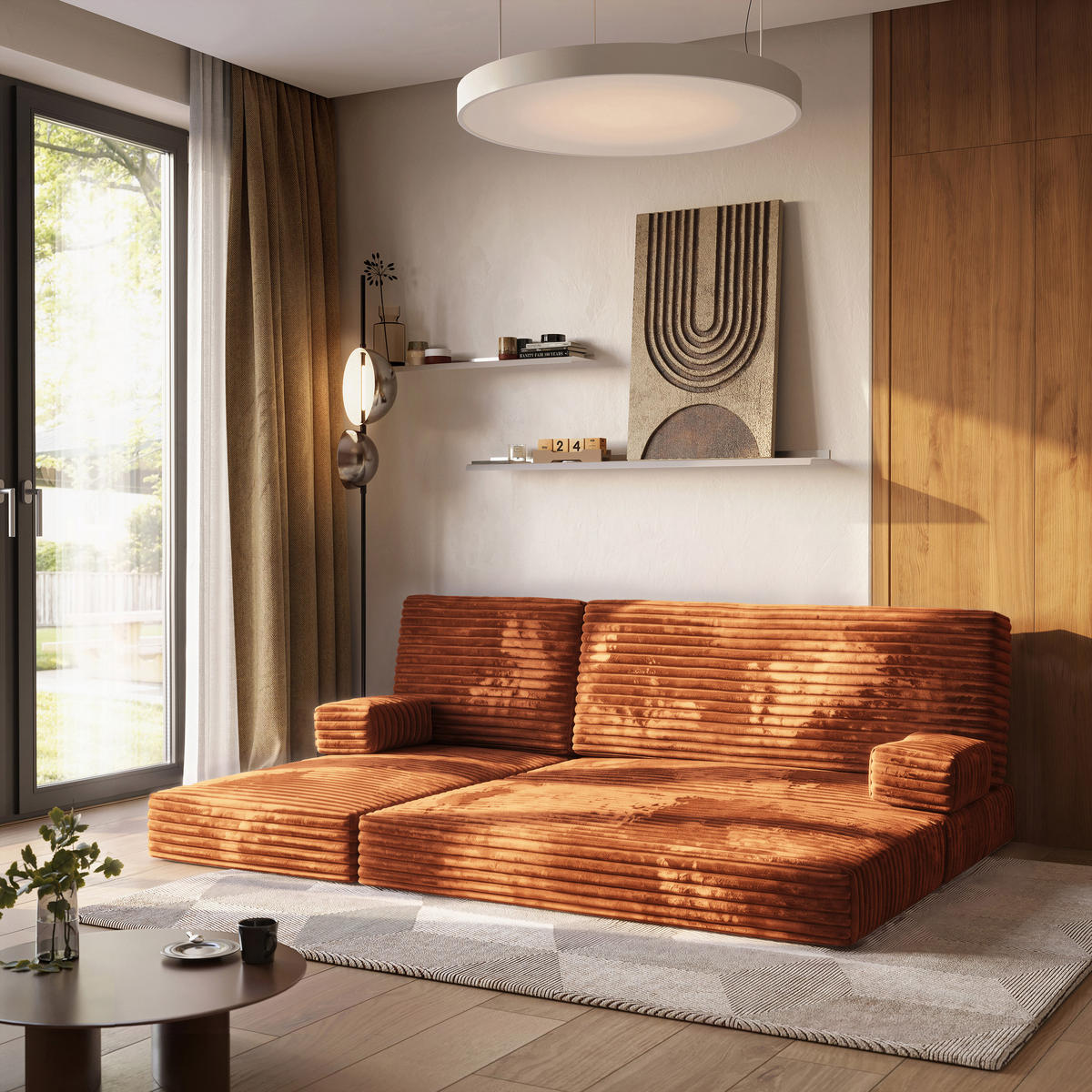 ROHOVÁ SEDAČKA NOTIA modulární Boneless pohovka s funkcí spaní, hnědá TILIA 52 - hnědá, textil (200/120cm) - MASSENO