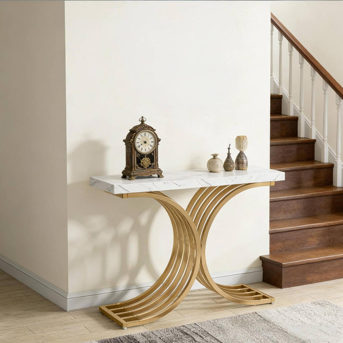 KONSOLENTISCH aus Kunstmarmor und Metall 100x30x80 cm Gold/Weiß - Goldfarben, Stein (100/30/80cm) - IVMEU
