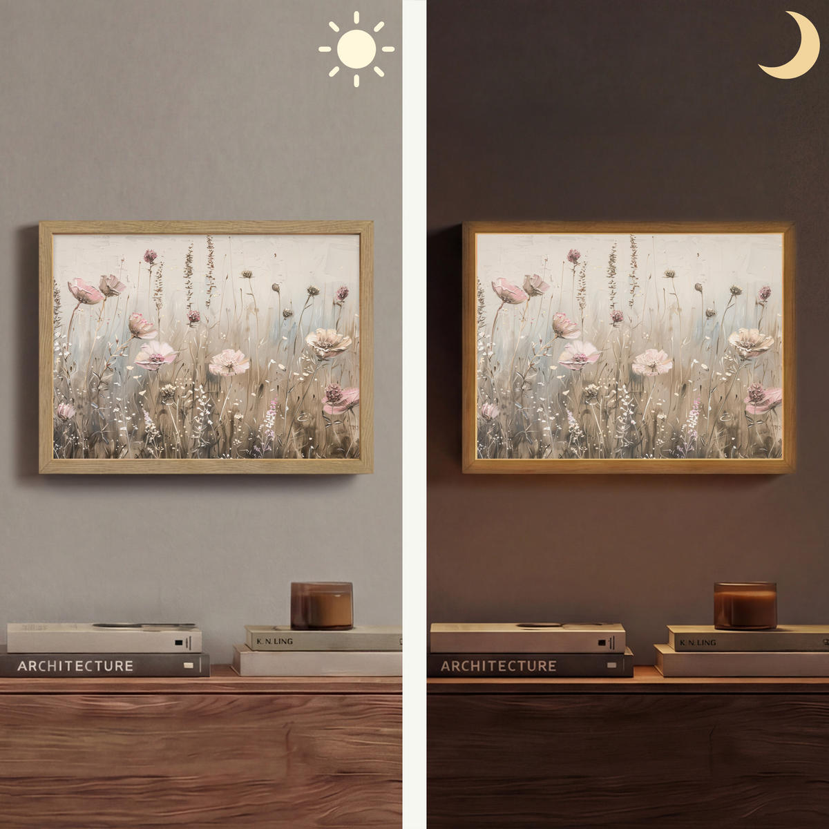 NÁSTĚNNÁ LAMPA S AKUMULÁTOREM Květiny - růžová - moderní - béžová 40x30 cm - starorůžová, kompozitní dřevo (40/30/8cm) - OnlyWow