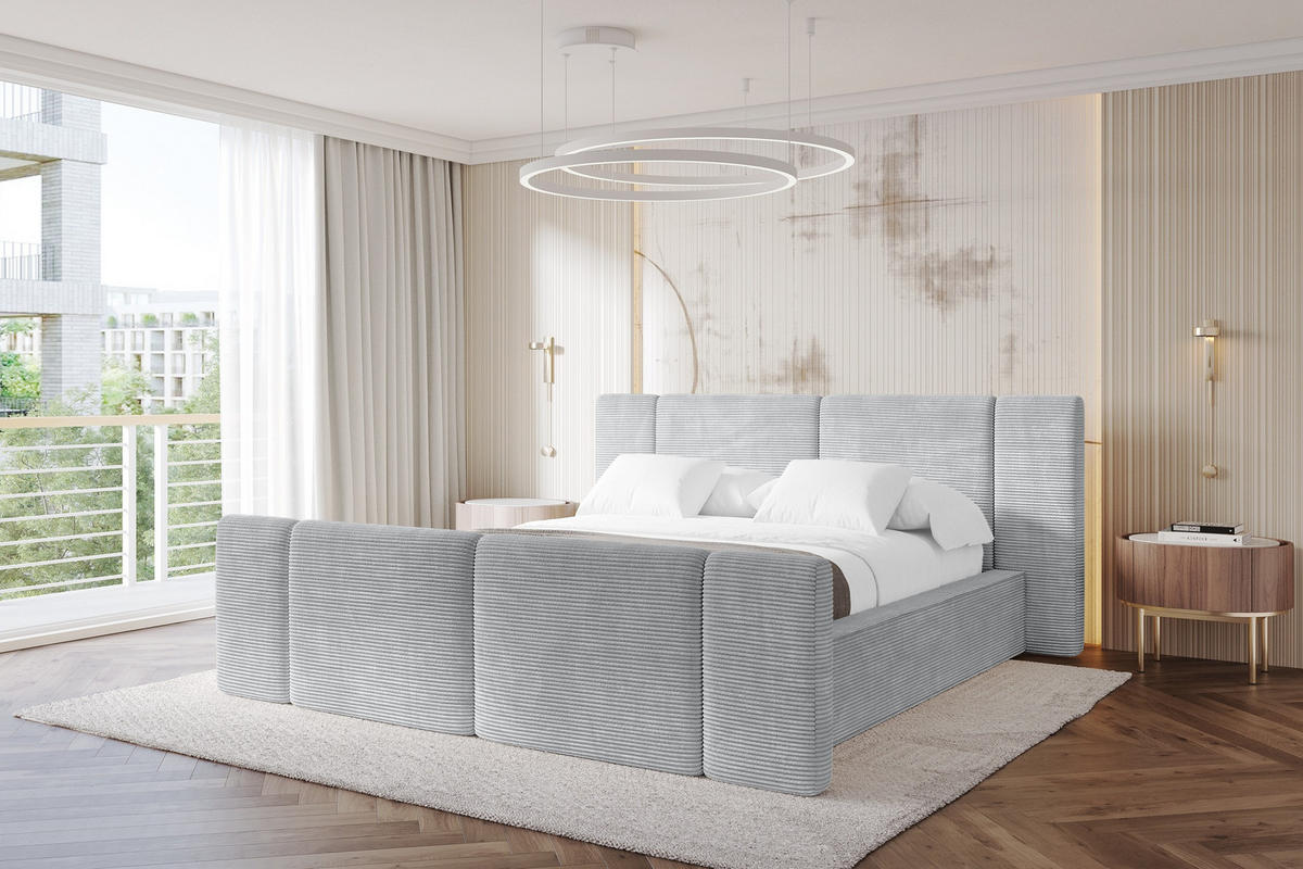POLSTERBETT mit Bettkasten, Fußteil und Lattenrost, Bett mit Matratze H3/H4 - RIVO-Z 120x200 Grau - Anthrazit, Holzwerkstoff/Textil (120/200cm) - ALTDECOR
