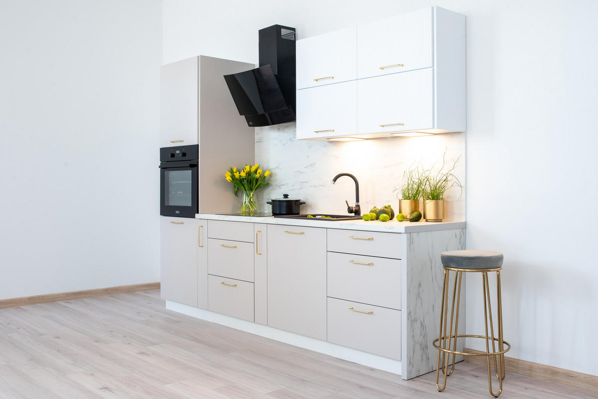 KÜCHENZEILE 270 cm KS8-G270 - MAX & KATE - Elegante Lösung - Beige/Goldfarben, Holz/Holzwerkstoff (270/213.3/56cm) - Royal24_Markt