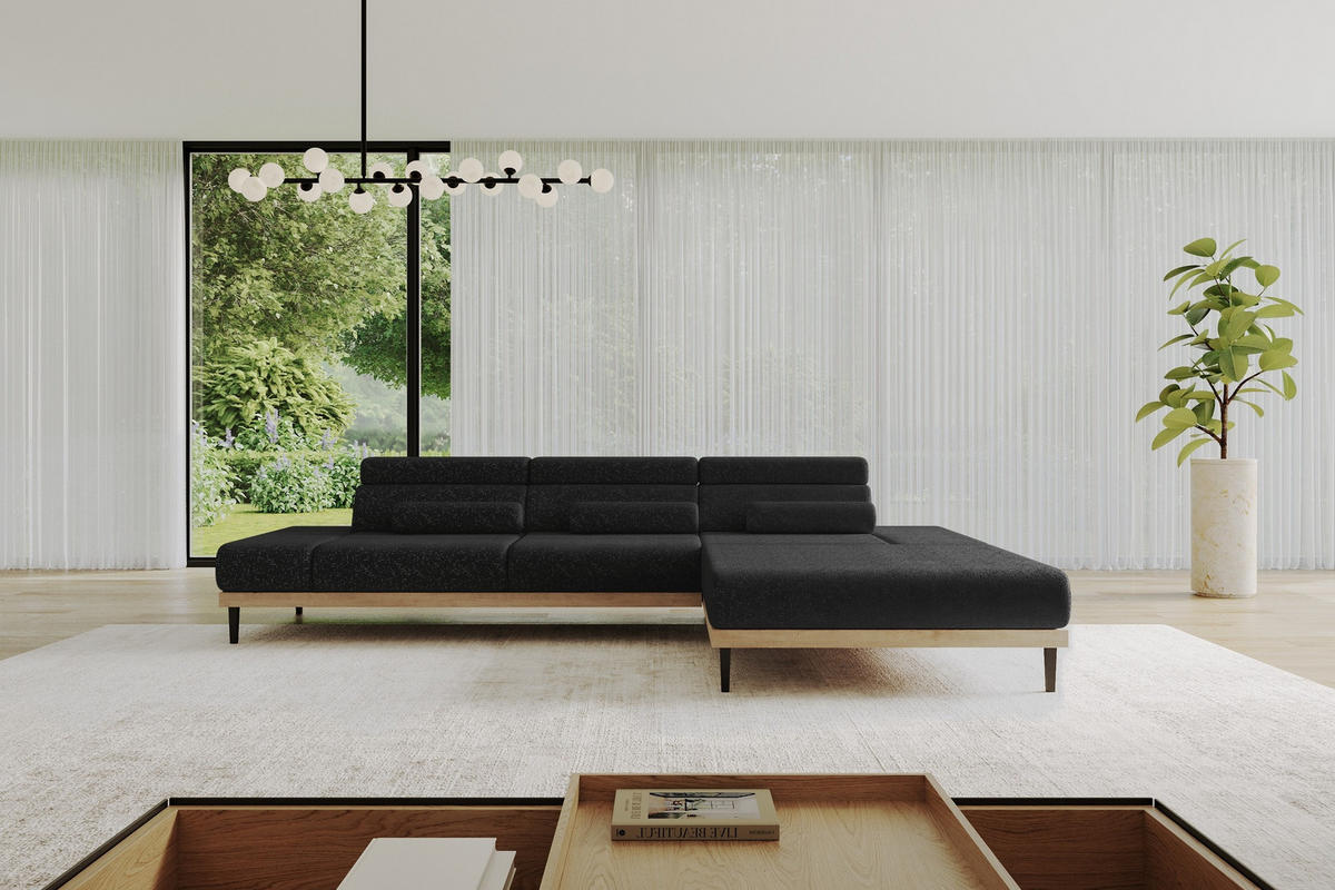ELEKTRISCHES ECKSOFA Rechts MONA 316x205x85 Schwarz Velours - Schwarz, Holzwerkstoff/Textil (316/205cm) - ALTDECOR