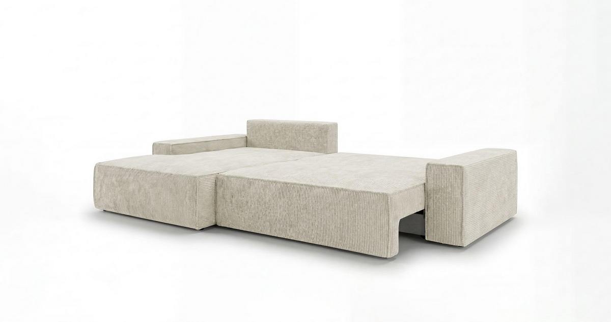 ECKSOFA VERONA links weiß Cord Poso 100 - Schlaffunktion, Bettkasten - Weiß, Textil (280/185cm) - Cornero