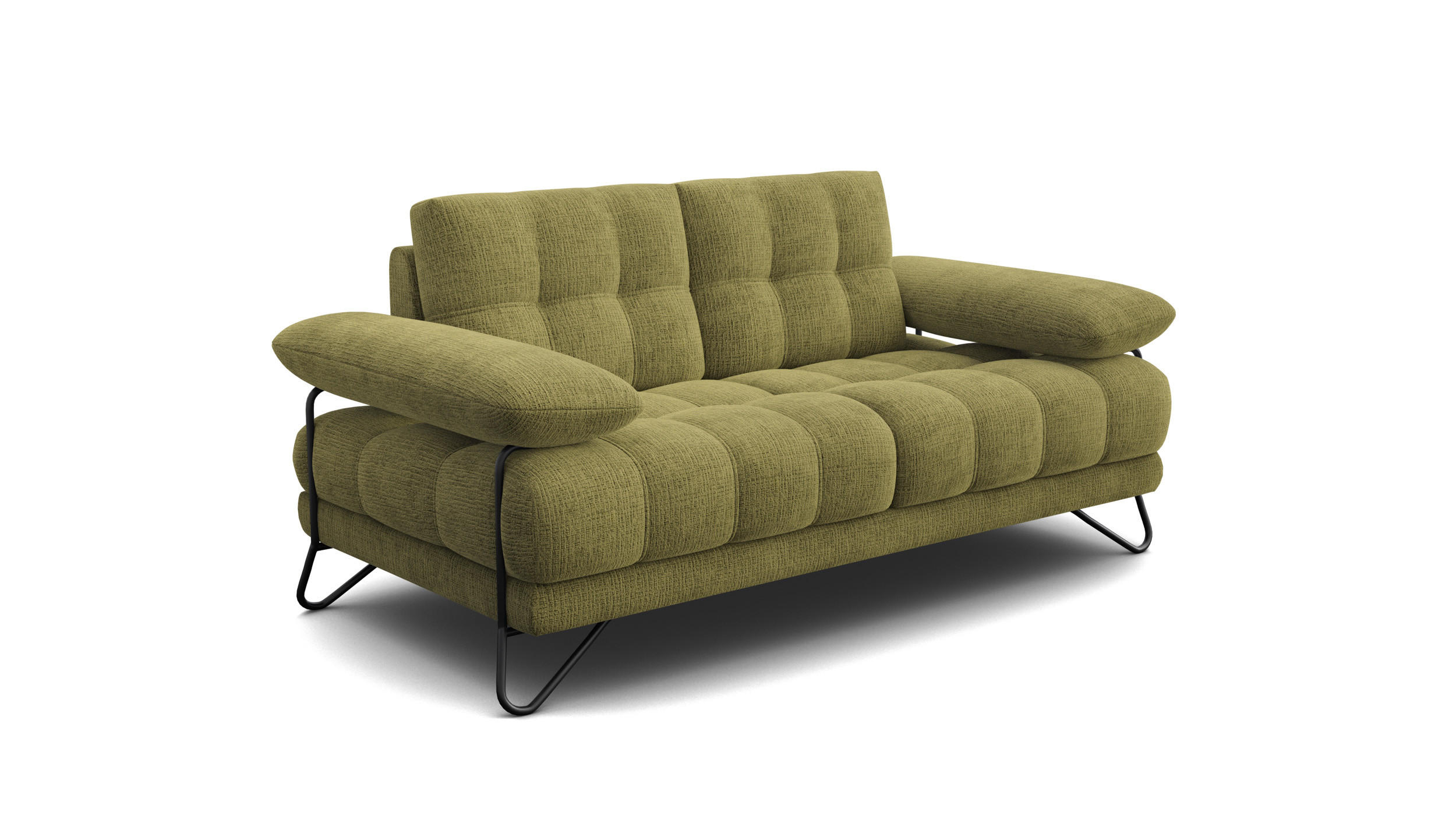 SOFA BUBBARA 2-Sitzer, olivgrün - Schwarz/Olivgrün, Holz/Textil (185/87/96cm) - Courtois Laville