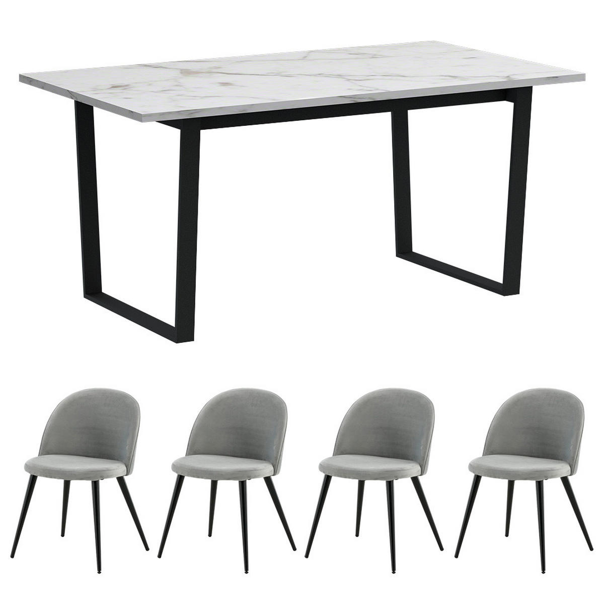 ESSGRUPPE 5-TLG. Tilst Weiß, Grau - Grau, Holzwerkstoff/Textil (160/74/90cm) - ebuy24