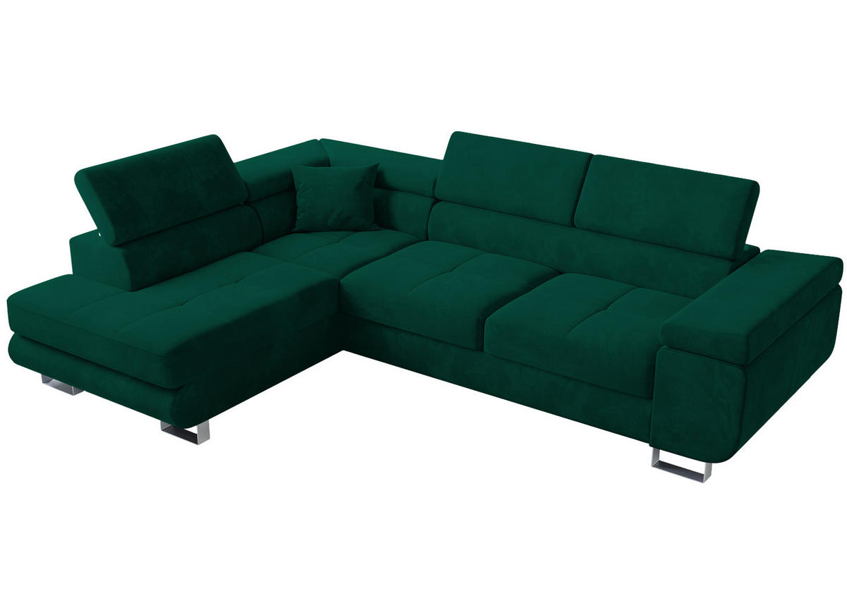 ECKSOFA Anton mit Schlaffunktion Grün Samt - Silberfarben/Grün, Textil/Metall (142/275cm) - Bromarkt