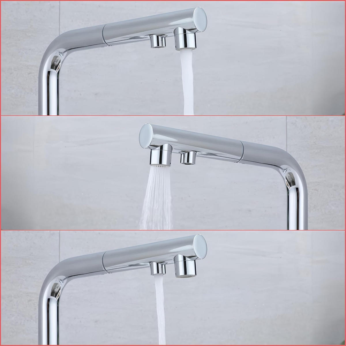 KÜCHENARMATUR 3-Wege mit ausziehbarer Brause, 360° drehbar, für Trinkwasser mit Filterwasserauslass, grau - Grau, Metall (15/33/22cm) - TVTIUO