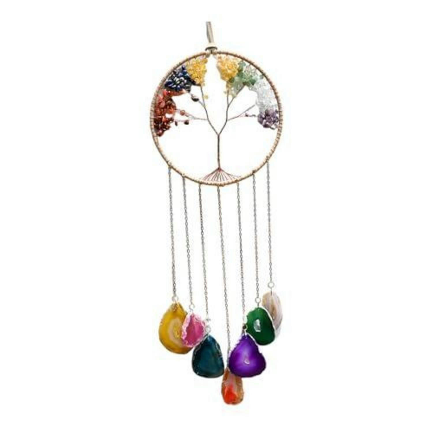 WINDSPIEL Lebensbaum 7 Chakra Achat Scheiben Regenbogen - Multicolor, Stein (16/16/55cm)